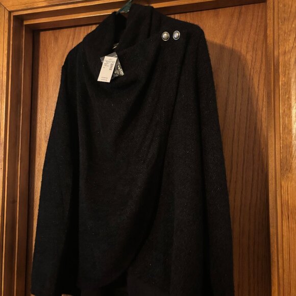 Black Plus Size Metallic Asymmetrical Cardigan Black 0X - Picture 3 of 5